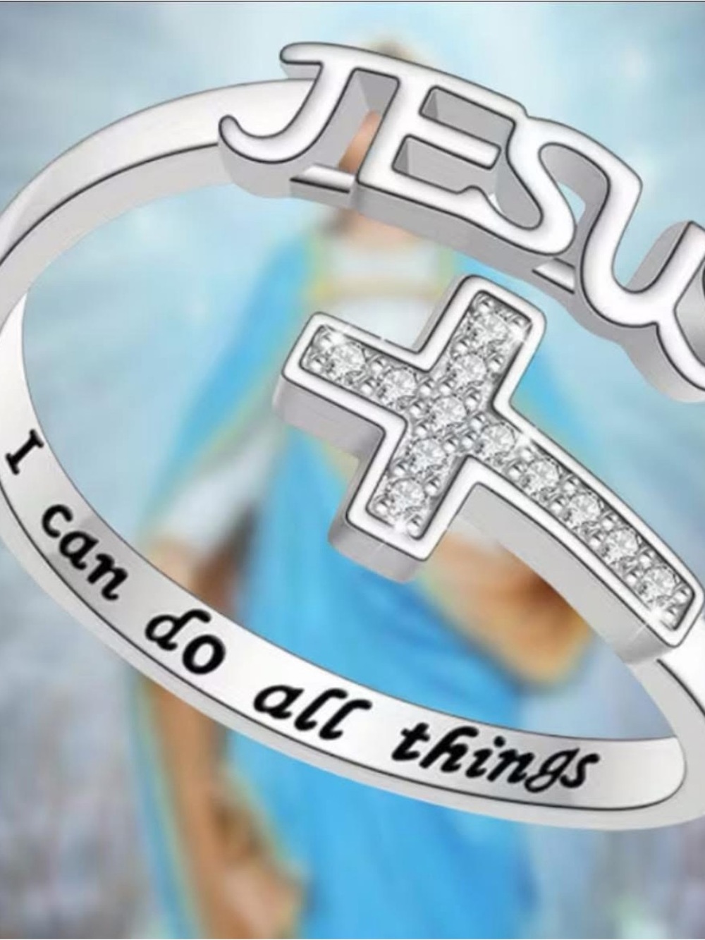 Silver Jesus Cross Inspirational Ring - I Can Do All Things
